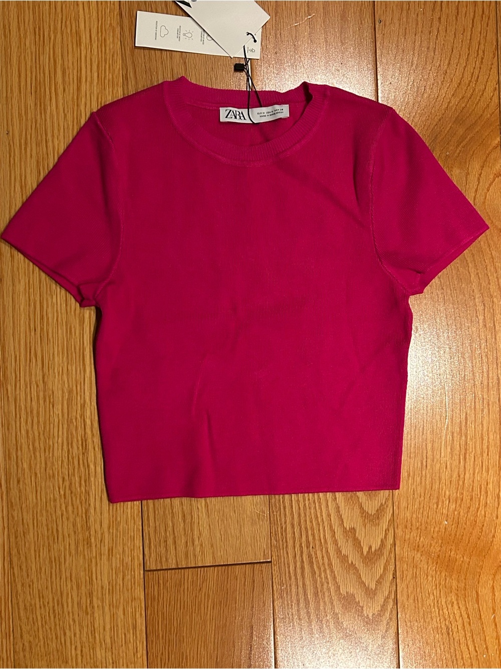 ZARA Hot Pink Ribbed Short Sleeve Tee